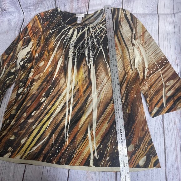 Chico's Tigers Eye Animal Print Top 3(XL 16) Knit Fall Autumn Rhinestones BOHO‎ - Picture 12 of 15